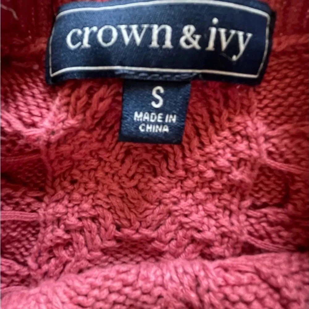 Crown & Ivy Pink Oversized Cable Knit Cotton Sweater Women’s Small - Picture 10 of 11